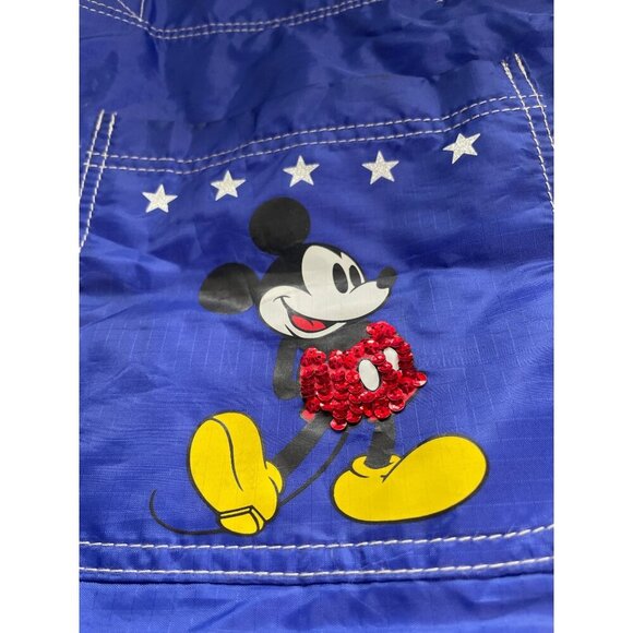 Disney Mickey Mouse Blue Tote Bag With Red Sequin Bow White Stitching & Striped - Picture 2 of 7